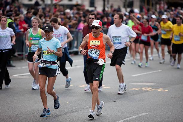 An image of runners close to the finish line of the Boston Marathon.