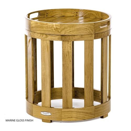 Kafelonia Round Teak Side Table with Serving Tray - Picture D