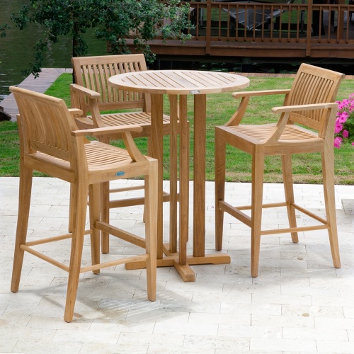 Refurbished 30 inch Round Teak Bar Table - Picture E
