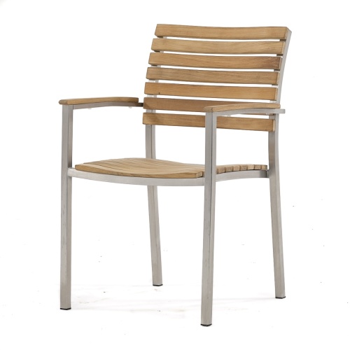 Vogue Teak & Stainless Steel Stacking Armchair - Picture A