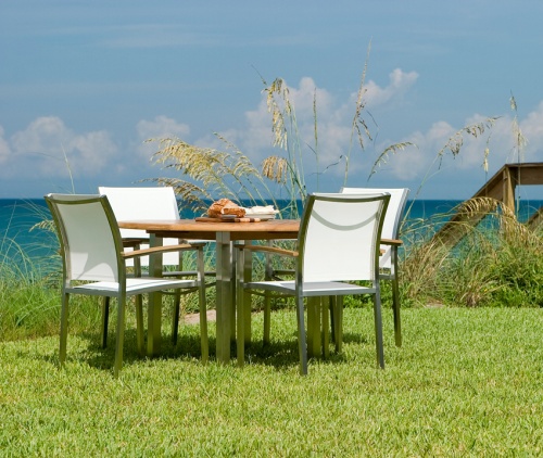 Gemini Teak and Stainless Steel Dining Set - Picture A