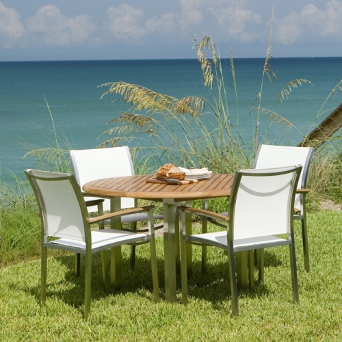 Gemini Teak and Stainless Steel Dining Set - Picture B