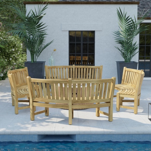 Buckingham Fire Pit Teak Bench Set - Picture C
