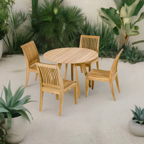 5 pc Laguna Round Teak Dining Set - Picture A