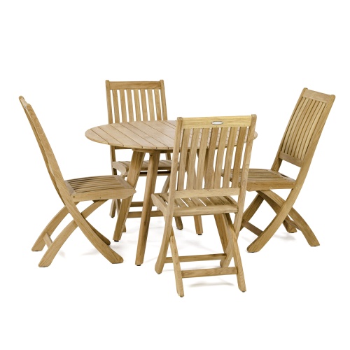 Surf Round Teak Dining Set with 4 Barbuda Folding Chairs - Picture A