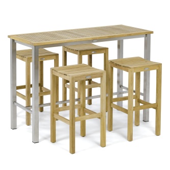 7 pc Backless Teak Bar Table and Stool Set