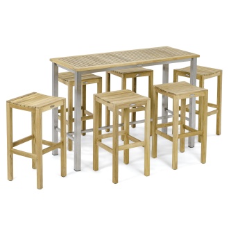 7 pc Backless Teak Bar Table and Stool Set