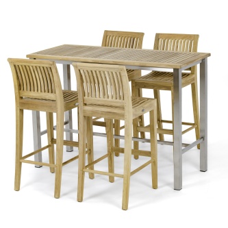 5 pc Laguna Teak Bar Table and Stool Set