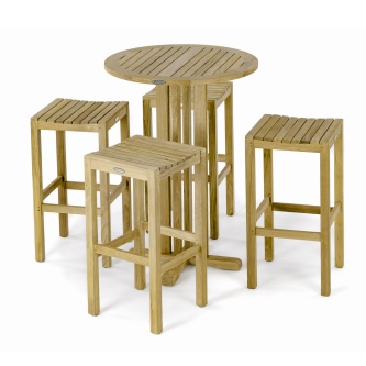 Round Backless Teak High Top Dining Set