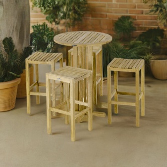 Round Backless Teak High Top Dining Set